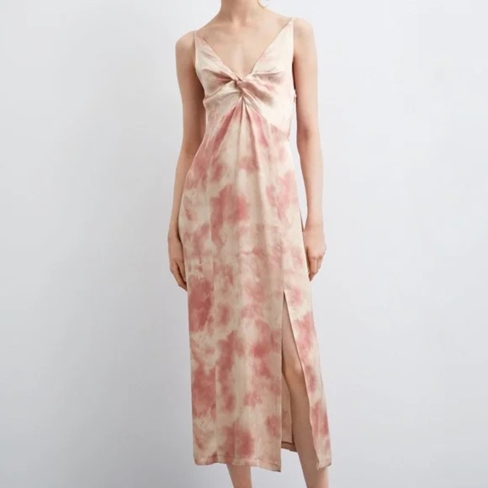 Zara Satin Slip Dress in Pink Tie Dye
